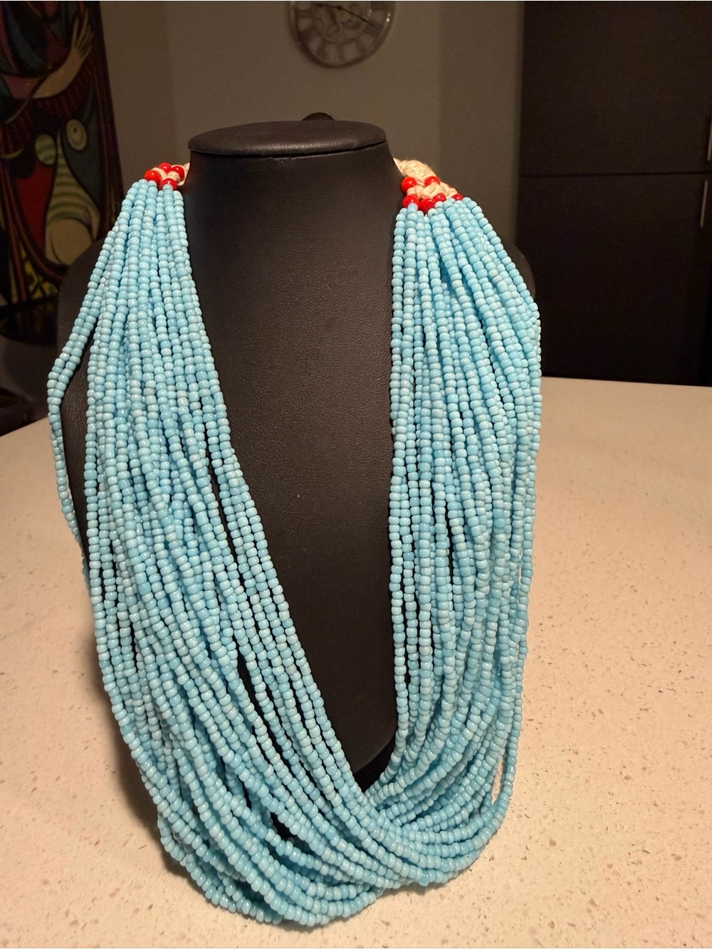 Vintage Turquoise Multi-Strand Seed Bead Necklace - Women Jewelry